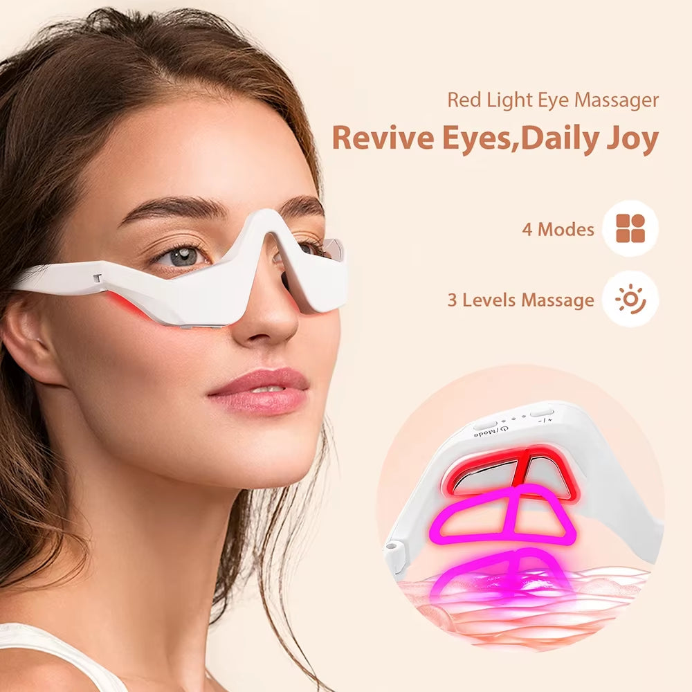 3D Red Light EMS Eye Massager Eyecare Glasses Dark Circles Puffiness Wrinkles Reduction Eye Fatigue Relaxing Beauty Care Device