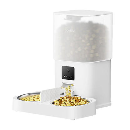 BOMUU Automatic Cat Feeder, 6L Extra-Large, 1080P HD Video, Stainless Steel Double Bowls, APP Remote Feeding, 2.4G Wifi, Timed & Portioned, Voice Intercom, 8 Daily Programmable Meals, 10S Recording, Cat Food Dispenser for Multi-Cat Households