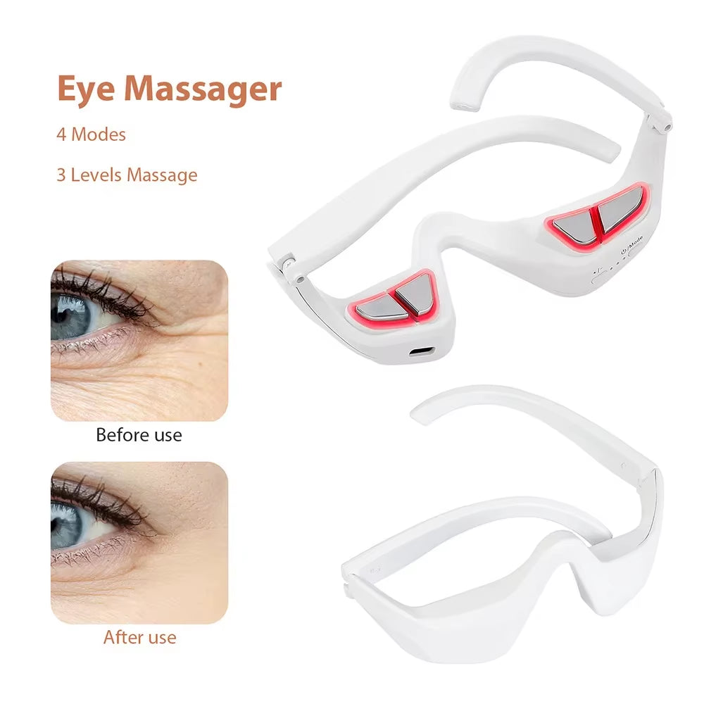 3D Red Light EMS Eye Massager Eyecare Glasses Dark Circles Puffiness Wrinkles Reduction Eye Fatigue Relaxing Beauty Care Device