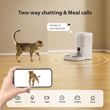 BOMUU Automatic Cat Feeder, 6L Extra-Large, 1080P HD Video, Stainless Steel Double Bowls, APP Remote Feeding, 2.4G Wifi, Timed & Portioned, Voice Intercom, 8 Daily Programmable Meals, 10S Recording, Cat Food Dispenser for Multi-Cat Households