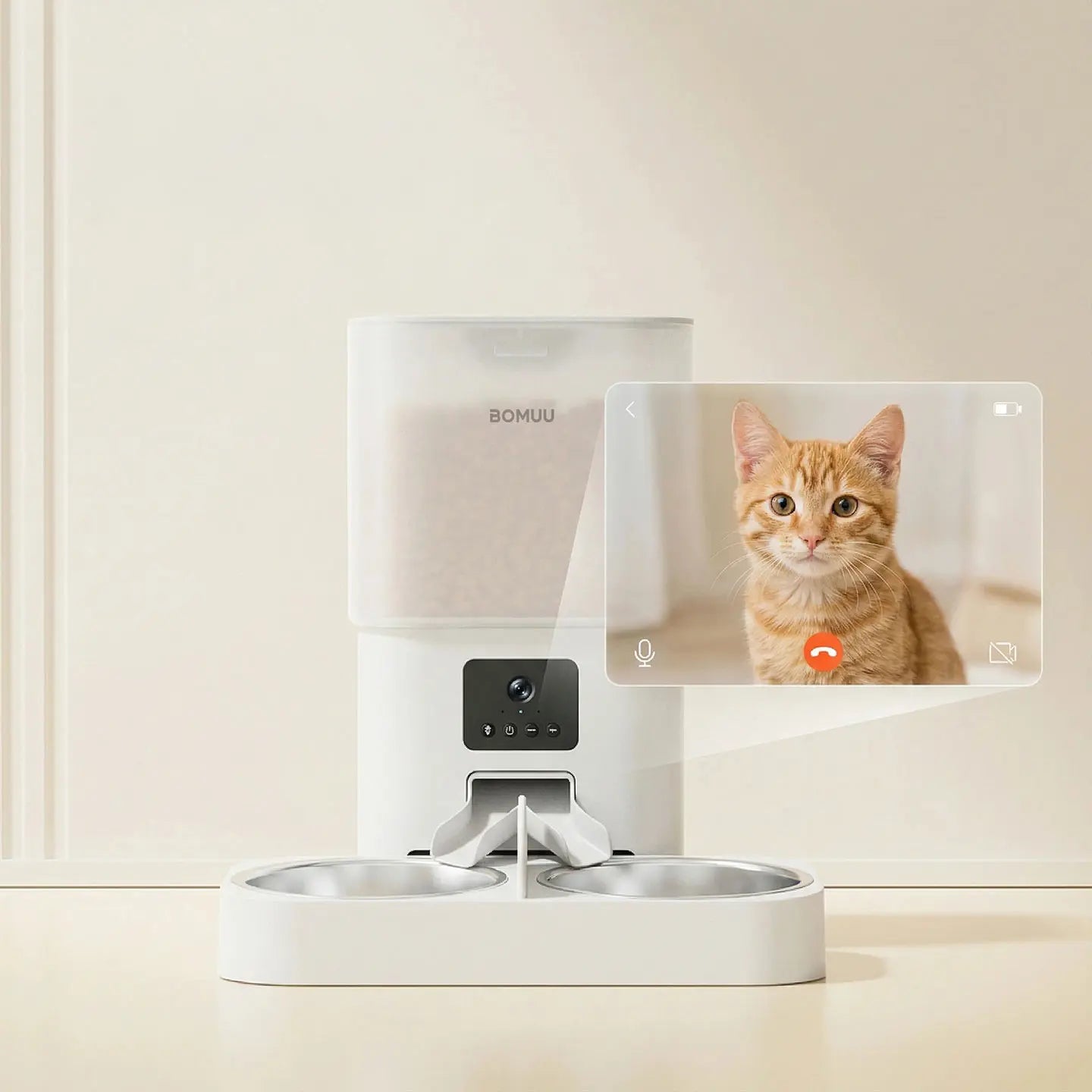 BOMUU Automatic Cat Feeder, 6L Extra-Large, 1080P HD Video, Stainless Steel Double Bowls, APP Remote Feeding, 2.4G Wifi, Timed & Portioned, Voice Intercom, 8 Daily Programmable Meals, 10S Recording, Cat Food Dispenser for Multi-Cat Households